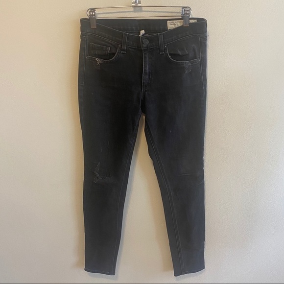 𝅺COPY - RAG & BONE Black Distressed Denim Jeans Sz 27 - Picture 1 of 9